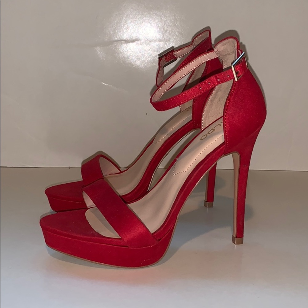 Aldo red suede open toe heels size US 5